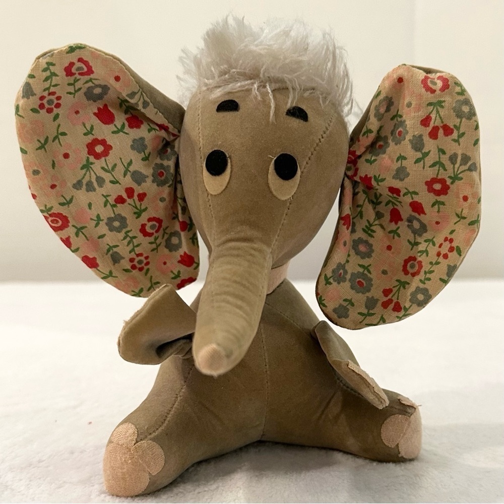 Vintage R. Dakin Dream Pets Bobo Elephant Plush Velour Printed Ears 6” H